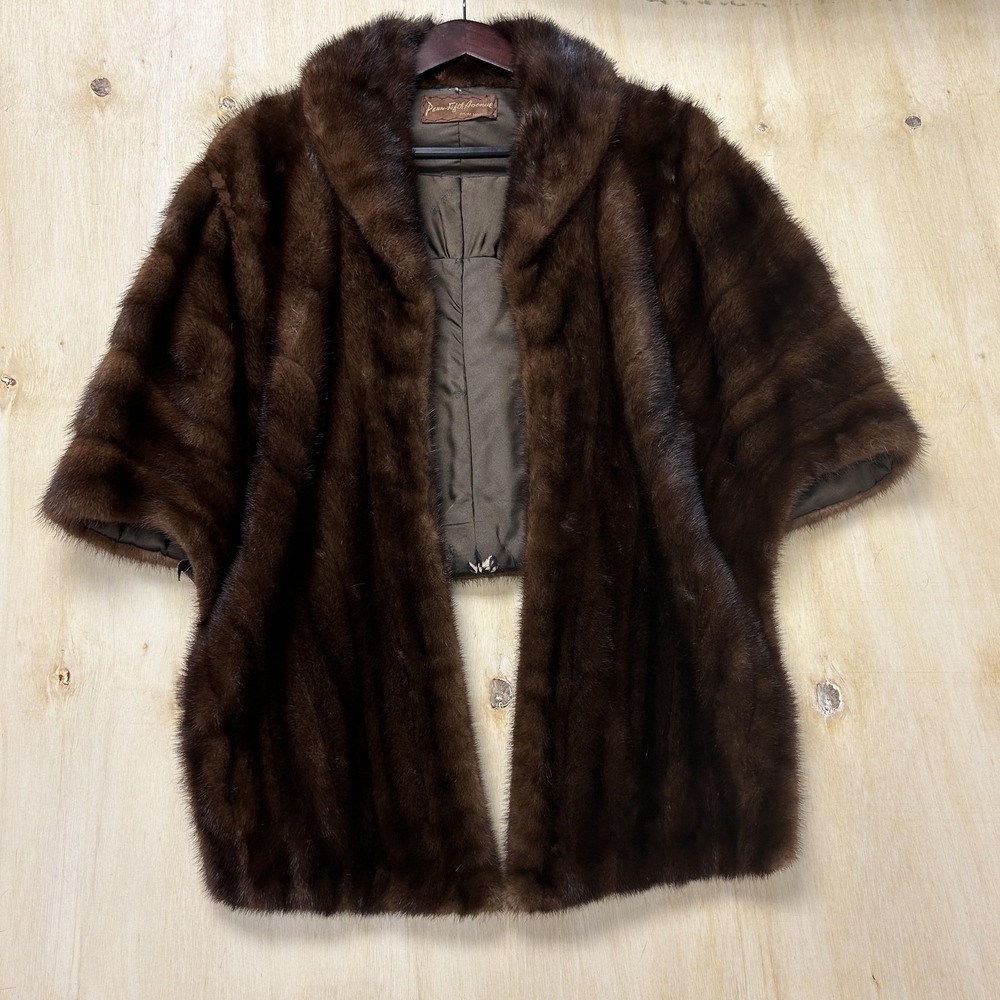 Vintage Penn-Fifth Avenue Fur Cape Womens One Size Brown‎ Lined Open Formal